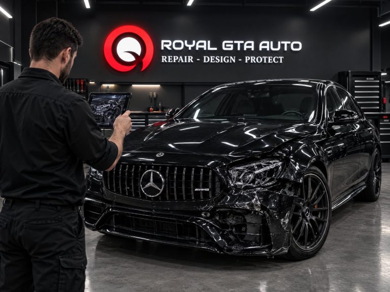 Collision damage estimate on a Mercedes-AMG at Royal GTA Auto