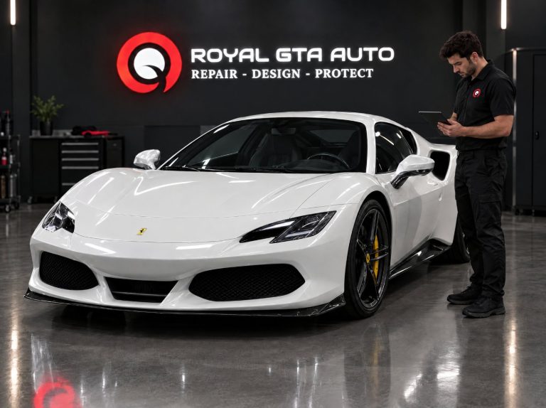 Ferrari getting paint protection film at Royal GTA Auto in North York