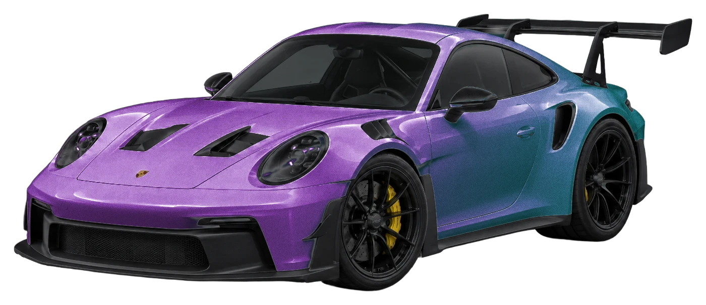 Porsche 911 GT3 RS previewed in a purple to teal colour shift wrap